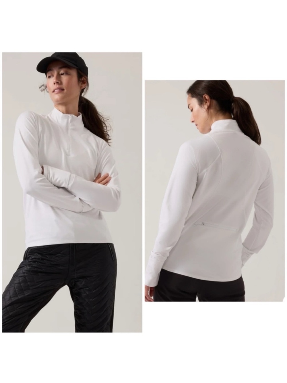 NWOT Athleta Whistler Half-Zip White Performance Top Sz XS B137